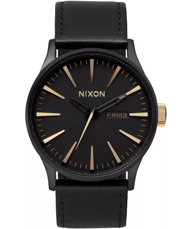 Nixon Sentry Leather Matte Black/Gold Men's Watch A1052041