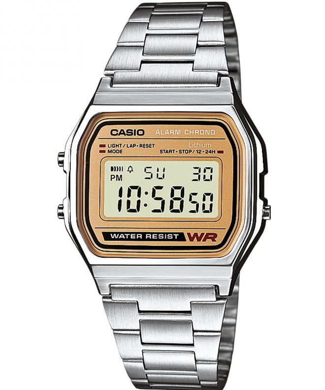 Reloj Casio Retro Collection plateado con pantalla dorada A158WEA-9EF.