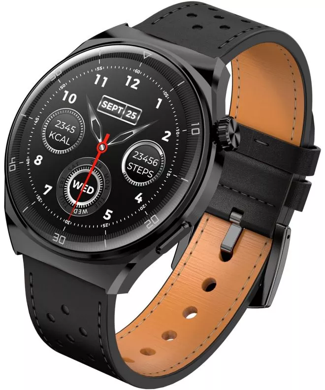 Garett V12 Black Leather Men's Smartwatch 5904238485613