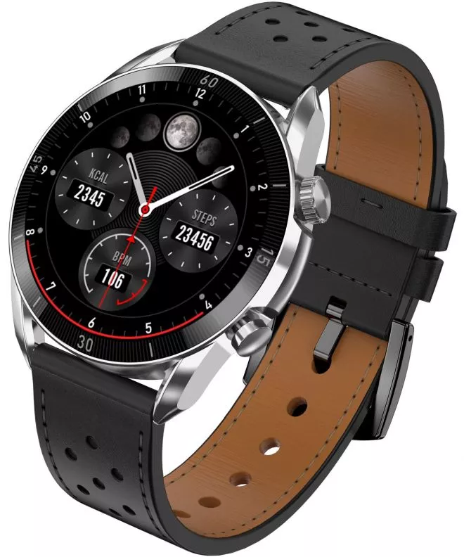 Garett V10 Silver-black Leather Men's Smartwatch 5904238485590