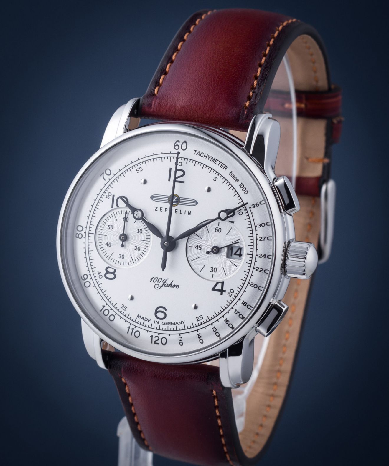 Zeppelin 100 Jahre ED. 1 86704 – Cronografo Uomo, Cassa 43 Mm, Movimento Miyota, Made In Germany, Quadrante Blu Ghiaccio