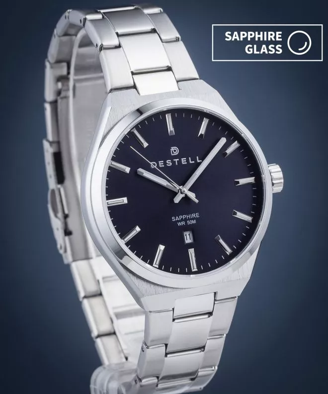 DESTELL Aries Navy Blue Silver Steel Sapphire watch AR405-35-205S