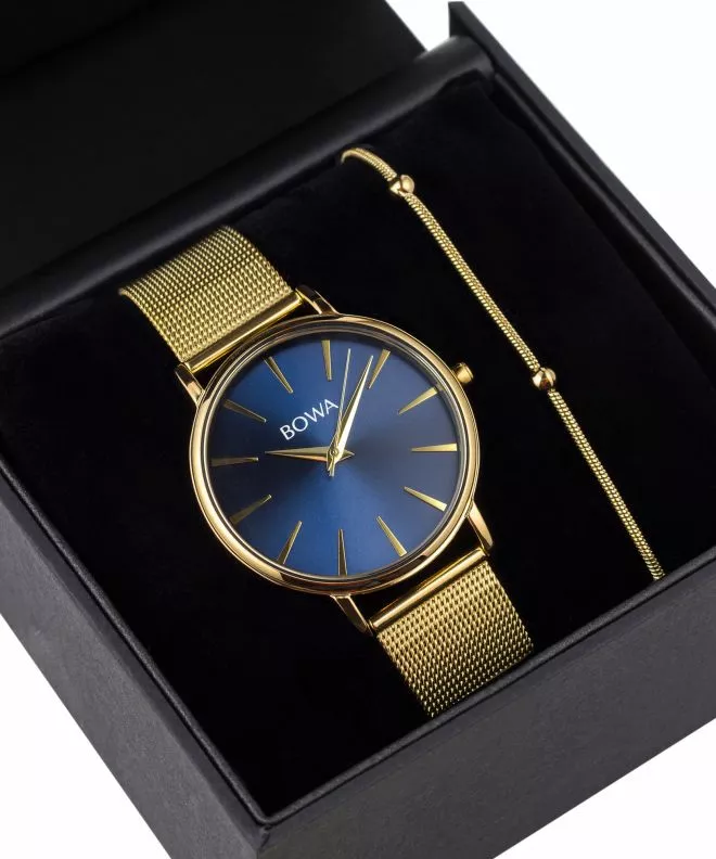 BOWA Praha Navy Blue-Gold Mesh 38 Gift Set ladies watch PH384-34-184M-419-04
