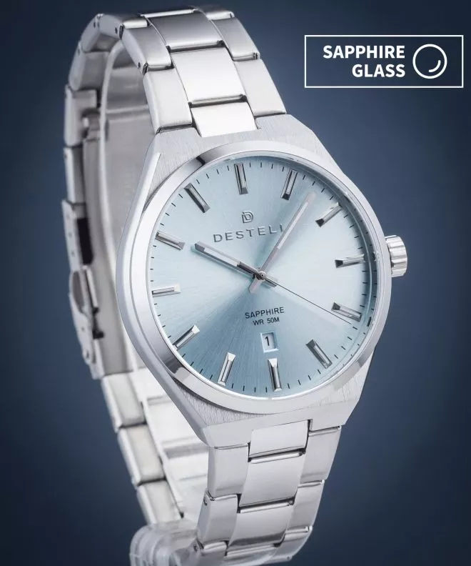 DESTELL Aries Ice Blue Silver Steel Sapphire watch AR405-95-205S