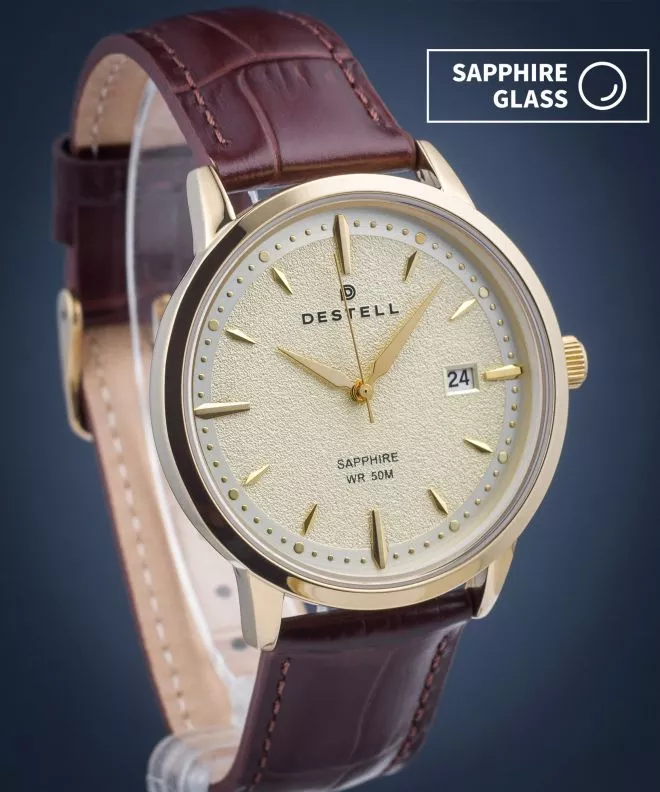 DESTELL Pictor Gold Brown Leather Sapphire watch PT404-44-209L