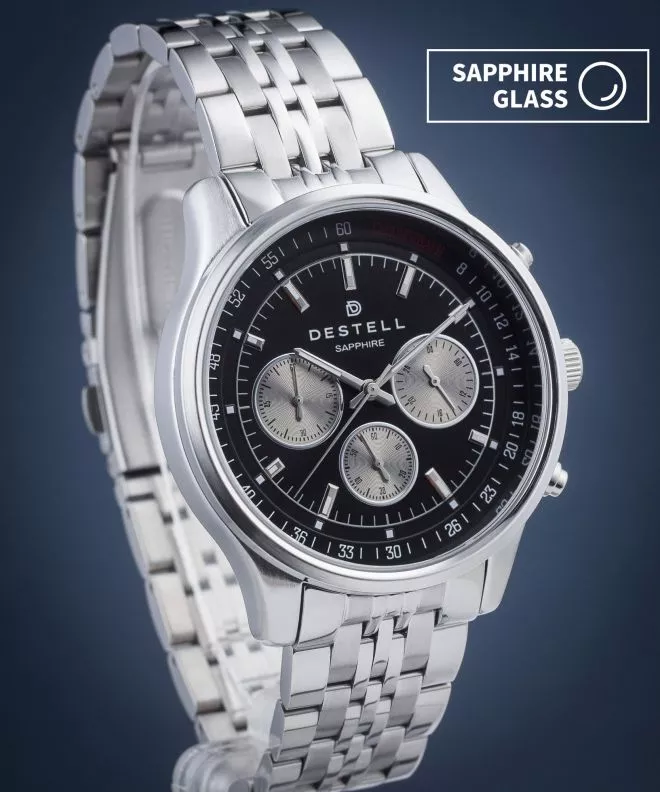 DESTELL Circinus Black Silver Steel Chronograph Sapphire watch CR415-15-205J