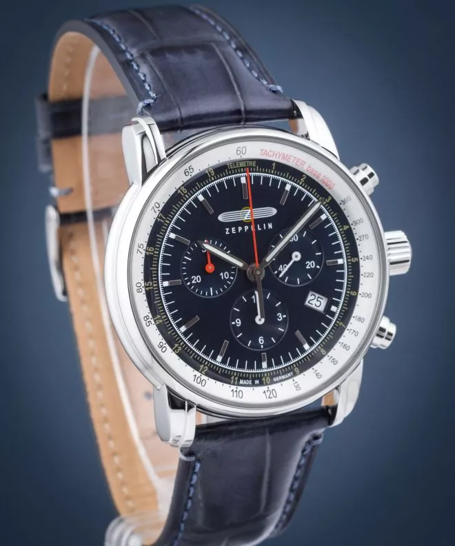 Zeppelin LZ14 Marine Orologio Al Quarzo - Cassa Acciaio 42mm, Quadrante Ghiaccio, Cinturino Pelle Effetto Coccodrillo