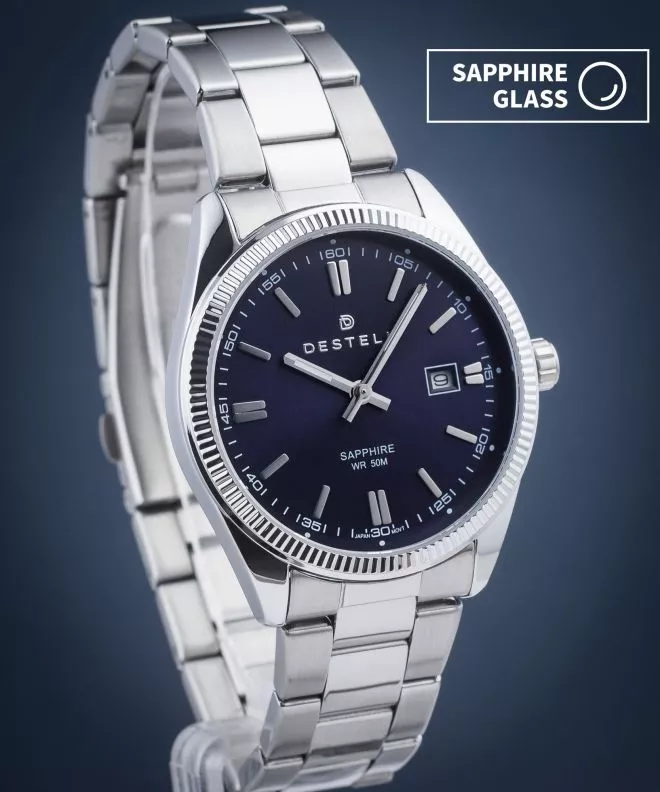DESTELL Loup Blue Silver Steel Sapphire watch LU3855-35-205S