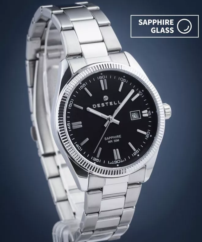 DESTELL Loup Black Silver Steel Sapphire watch LU3855-15-205S