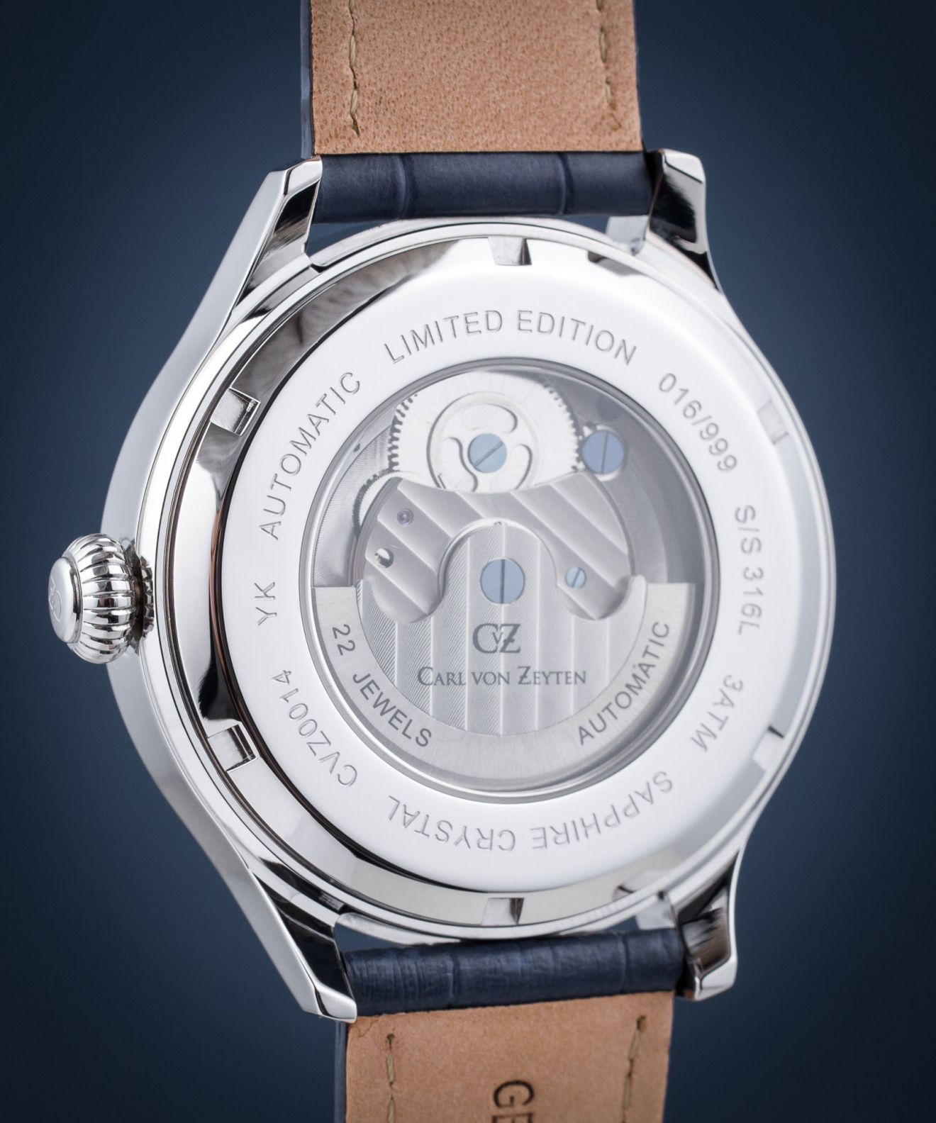 Carl Von Zeyten Orologio Uomo Automatico Skeleton – Modello CVZ0008WH Cassa Acciaio E Cinturino Pelle - 6