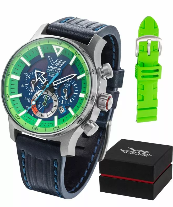 Vostok Europe Expedition North Pole Polar Spruce Solar Power Chronograph Limited Edition SET watch VR42-595A733