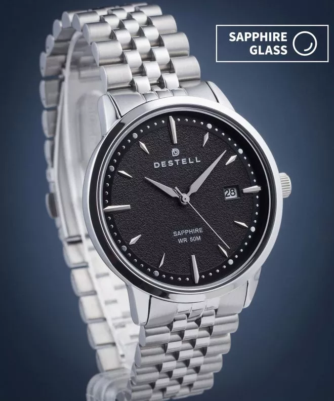 DESTELL Pictor Black Silver Steel Sapphire watch PT405-15-205J