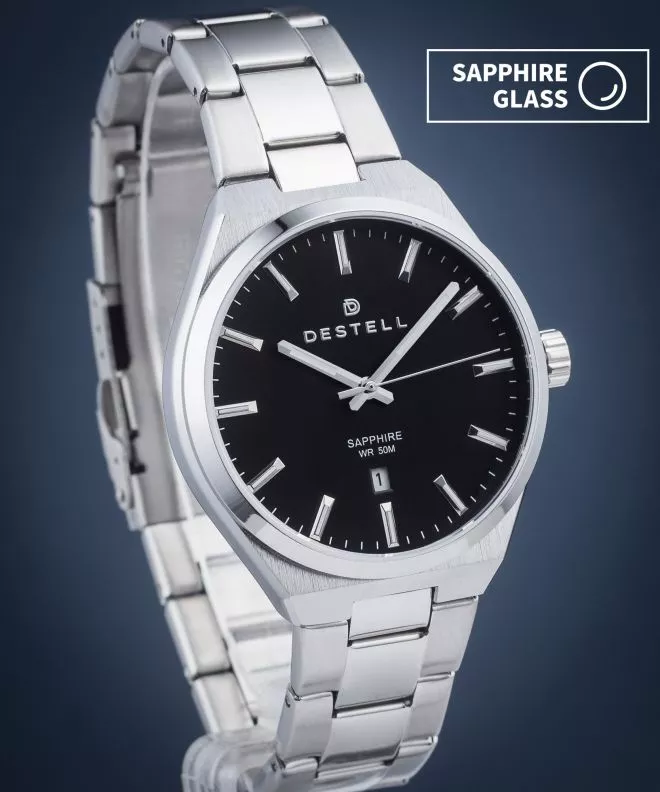 DESTELL Aries Black Silver Steel Sapphire watch AR405-15-205S