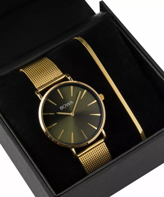 BOWA New York Green-Gold Mesh 38 Gift Set (watch + bracelet) NY384-04-184M-419-03