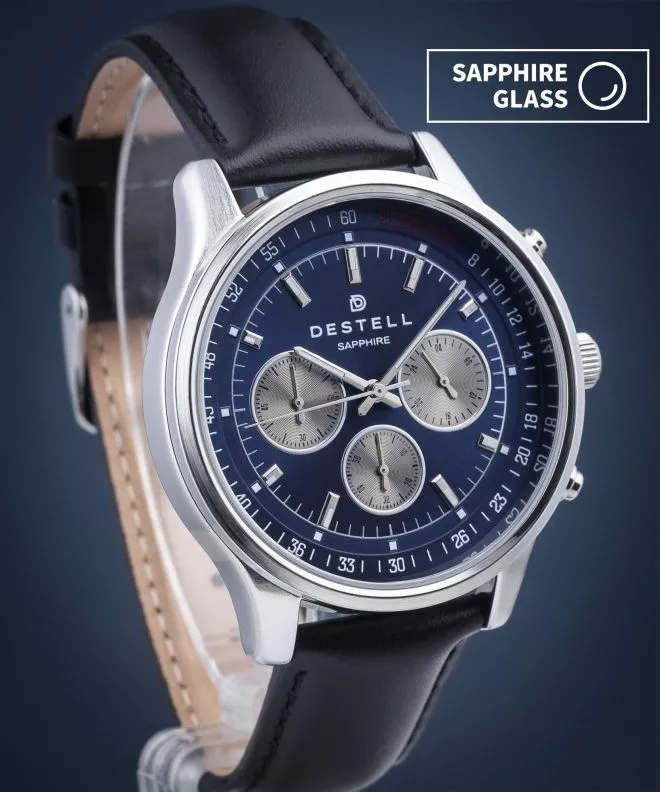 DESTELL Circinus Blue Silver Black Leather Chronograph Sapphire watch CR415-35-201L