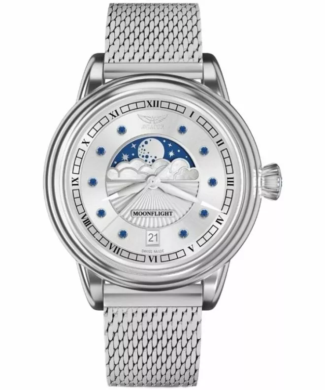 Aviator Moonflight Gemstone Edition Silver Blue Sapphire Limited Edition ladies watch V.1.33.0.415.5