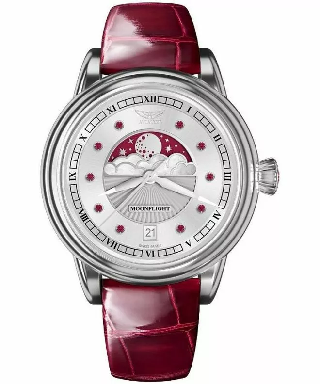 Aviator Moonflight Gemstone Edition Silver Red Ruby Limited Edition ladies watch V.1.33.0.419.4