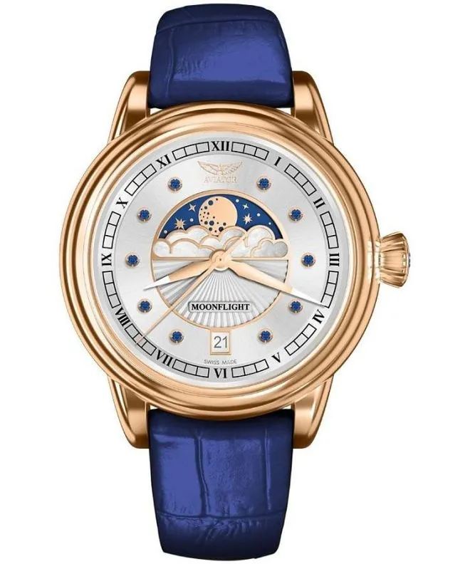 Aviator Moonflight Gemstone Edition Silver Blue Sapphire Limited Edition ladies watch V.1.33.2.416.4