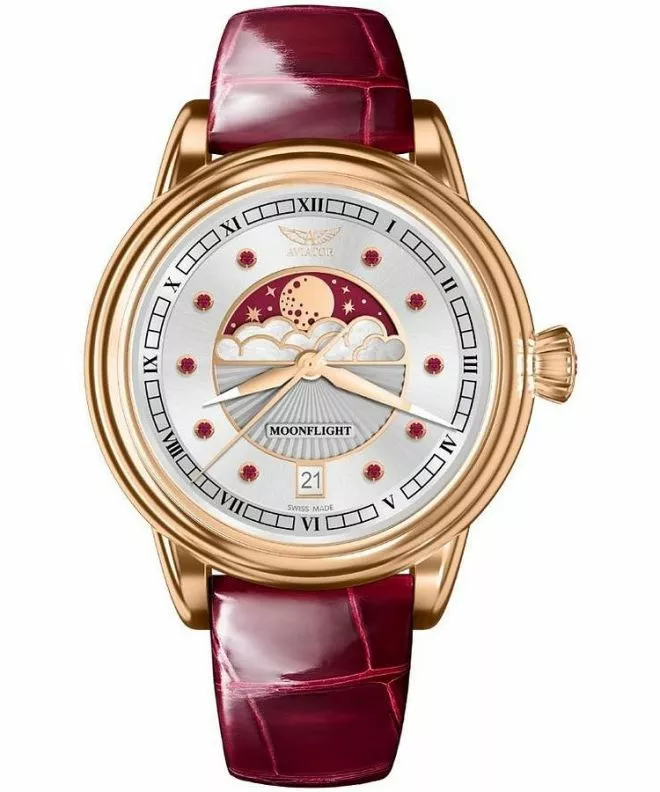 Aviator Moonflight Gemstone Edition Silver Red Ruby Limited Edition ladies watch V.1.33.2.420.4