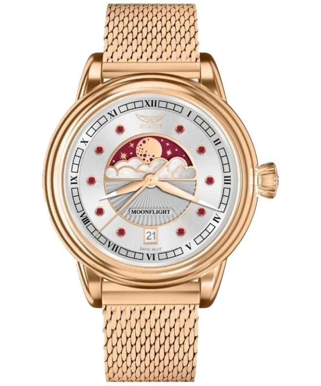 Aviator Moonflight Gemstone Edition Silver Red Ruby Limited Edition ladies watch V.1.33.2.420.5