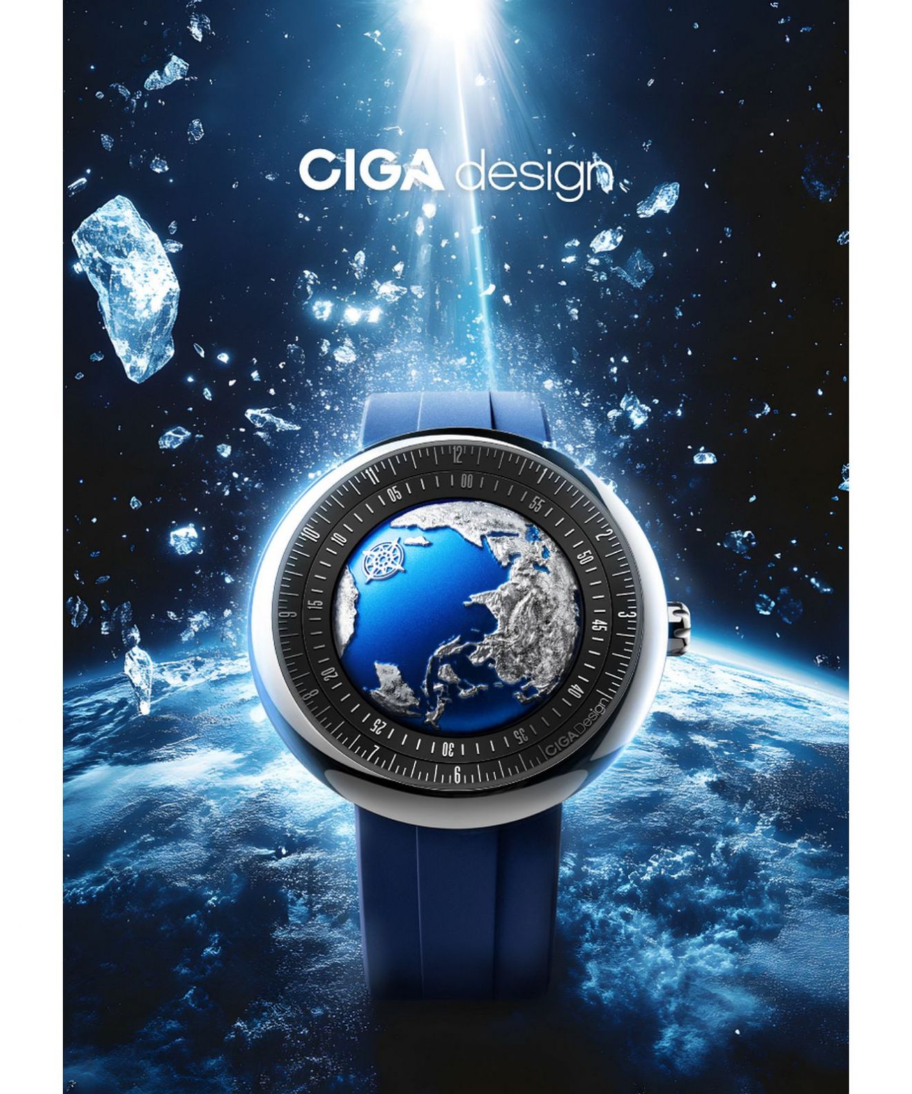 CIGA Design Blue Planet U Series - Orologio Meccanico Automatico Con Quadrante Terra, Cassa In Titanio E Vetro Zaffiro