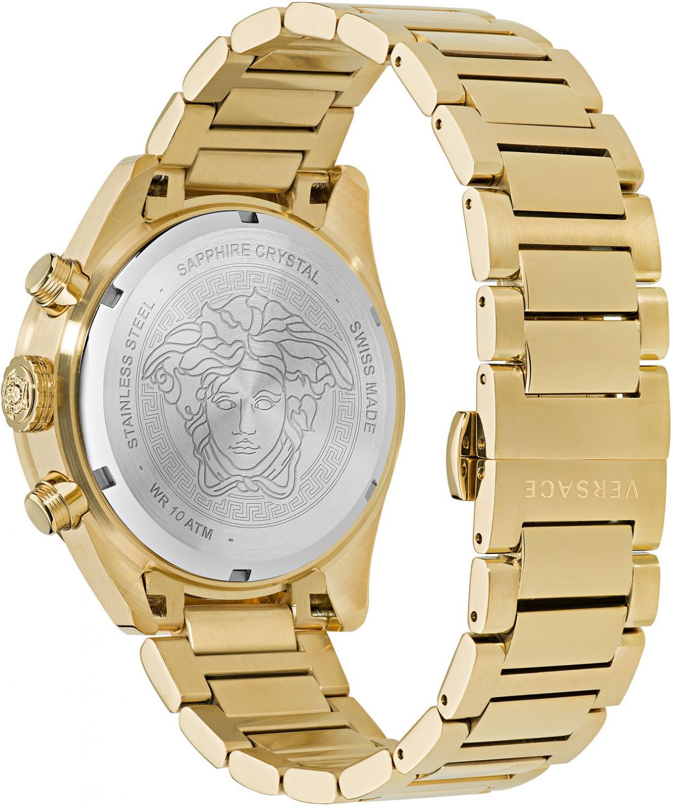 Versace Greca Dome Chronograph Black Dial Gold Steel Strap Watch for Men - VE6K00523