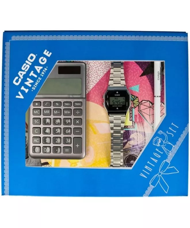 Casio VINTAGE Gift Set Silver Watch + Calculator ZESTAW-19-CV-GIFT-SET-SILVER