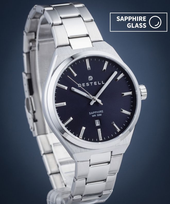 DESTELL Aries Navy Blue Silver Steel Sapphire watch AR405-35-205S