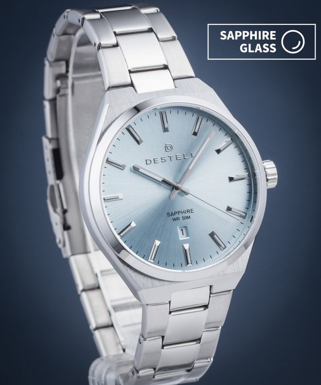 DESTELL Aries Ice Blue Silver Steel Sapphire watch AR405-95-205S