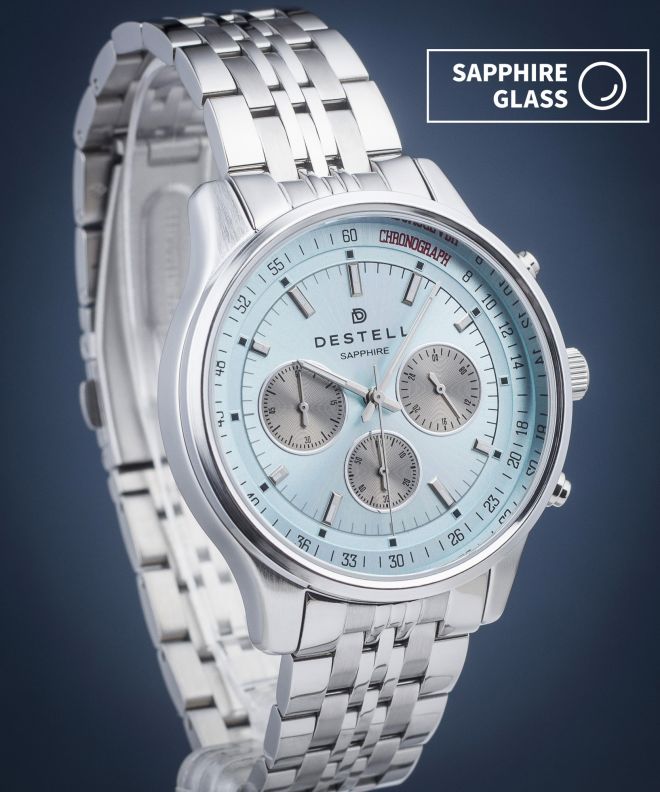DESTELL Circinus Ice Blue Silver Steel Chronograph Sapphire watch CR415-06-205J