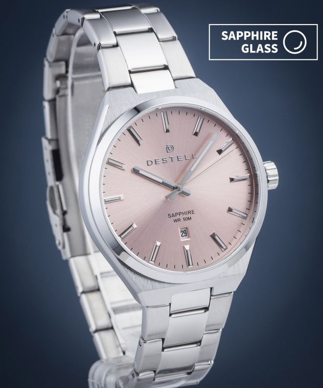 DESTELL Aries Pink Silver Steel Sapphire watch AR405-125-205S