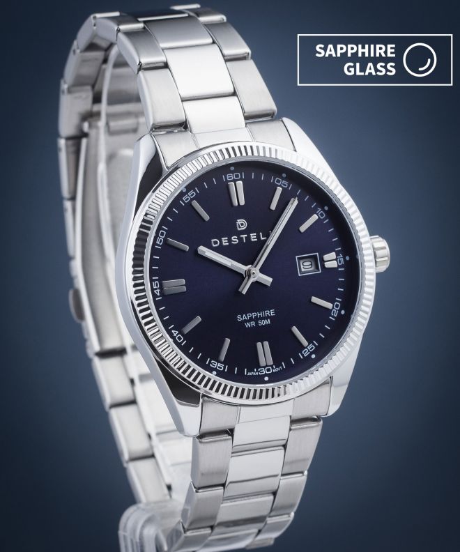 DESTELL Loup Blue Silver Steel Sapphire watch LU3855-35-205S