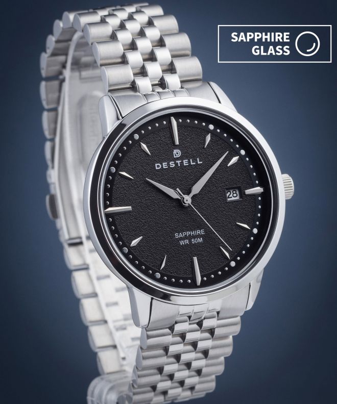 DESTELL Pictor Black Silver Steel Sapphire watch PT405-15-205J
