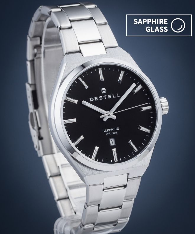 DESTELL Aries Black Silver Steel Sapphire watch AR405-15-205S