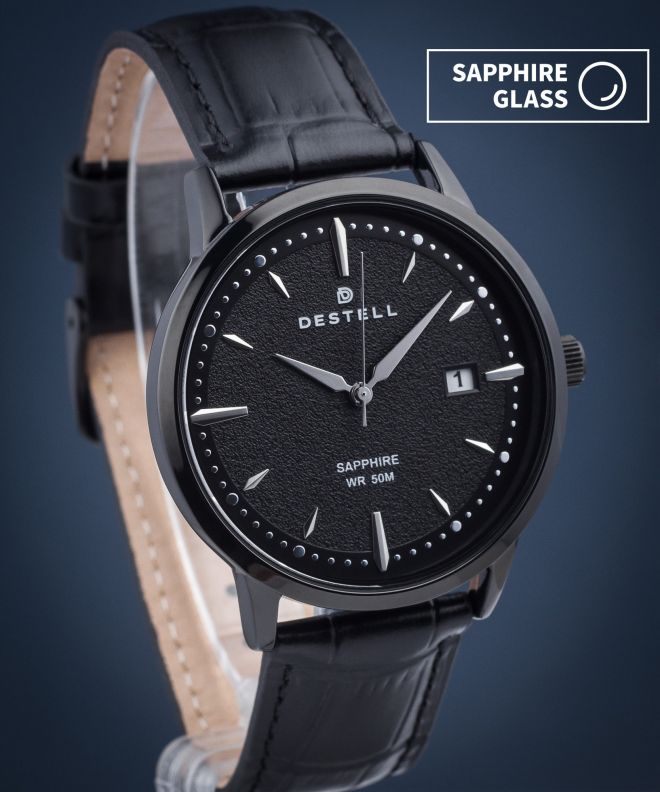 DESTELL Pictor Full Black Leather Sapphire watch PT401-12-201L