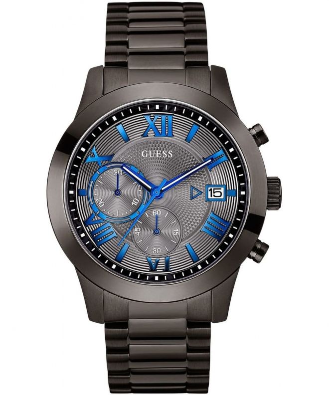 Guess Atlas Chronograph Silver Dial Silver Steel Strap Watch For Men - W0668G7