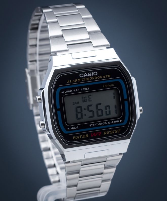 Casio A164WA-1VES Orologio Digitale Uomo Retro In Acciaio Inox - Cronometro E Illuminazione
