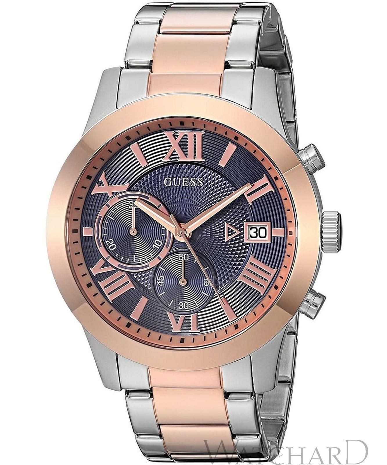 Guess Atlas Chronograph Black Dial Silver Steel Strap Watch For Men - W0668G3