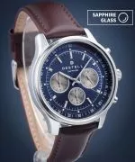 DESTELL Circinus Blue Silver Brown Leather Chronograph Sapphire watch