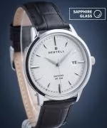 DESTELL Pictor Silver Black Leather Sapphire watch