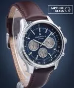 DESTELL Circinus Navy Blue Silver Brown Leather Chronograph Sapphire watch