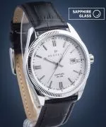 DESTELL Loup White Silver Black Leather Sapphire watch