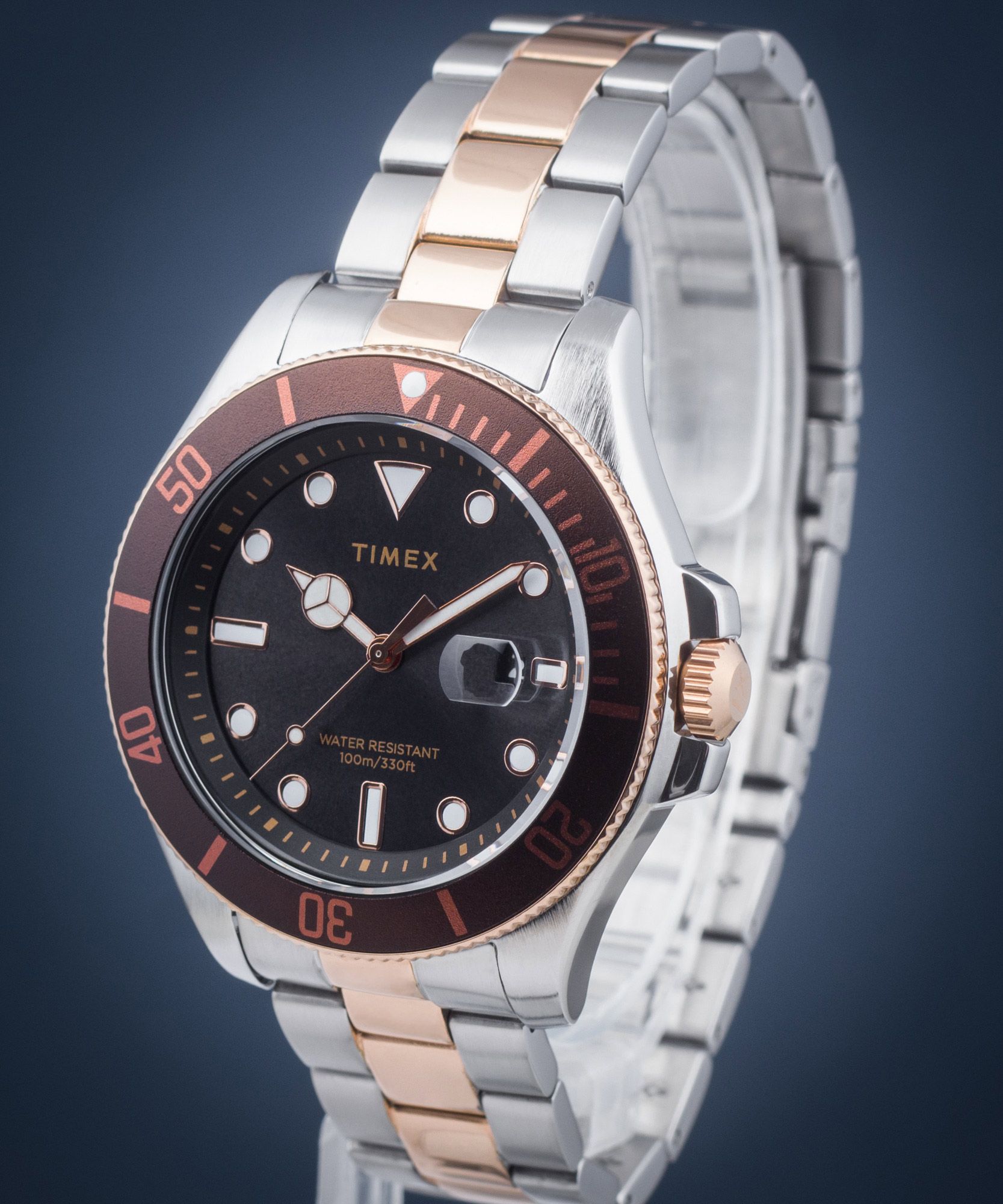 Timex Orologio Harborside Coast 43mm, Cassa In Ottone Con Quadrante Verde E Cinturino In Silicone Nero, Impermeabile 100m