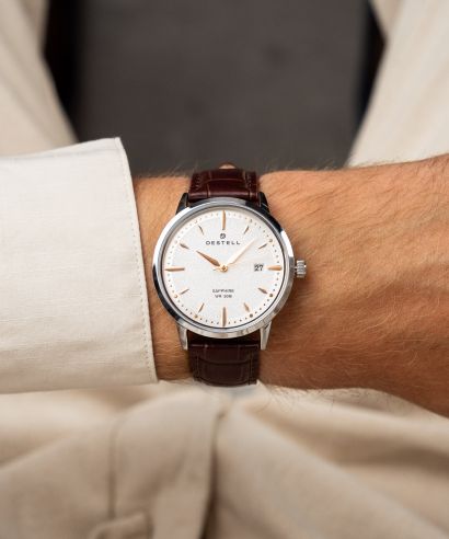 DESTELL Pictor Silver Brown Leather Sapphire watch