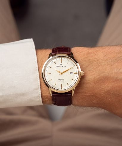 DESTELL Pictor Gold Brown Leather Sapphire watch