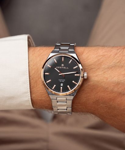 DESTELL Aries Black Silver Steel Sapphire watch