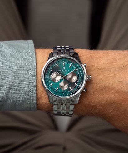 DESTELL Circinus Green Silver Steel Chronograph Sapphire watch