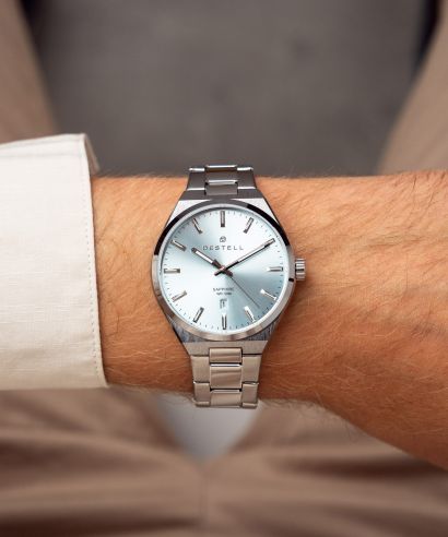 DESTELL Aries Ice Blue Silver Steel Sapphire watch