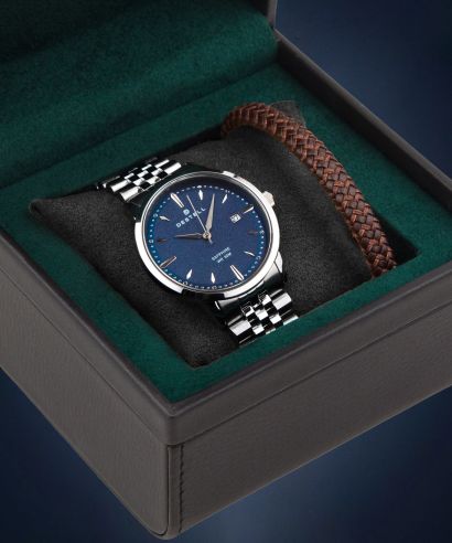 DESTELL Pictor Blue Silver Steel Sapphire Gift Set gents watch