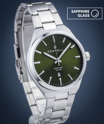 DESTELL Aries Green Silver Steel Sapphire watch